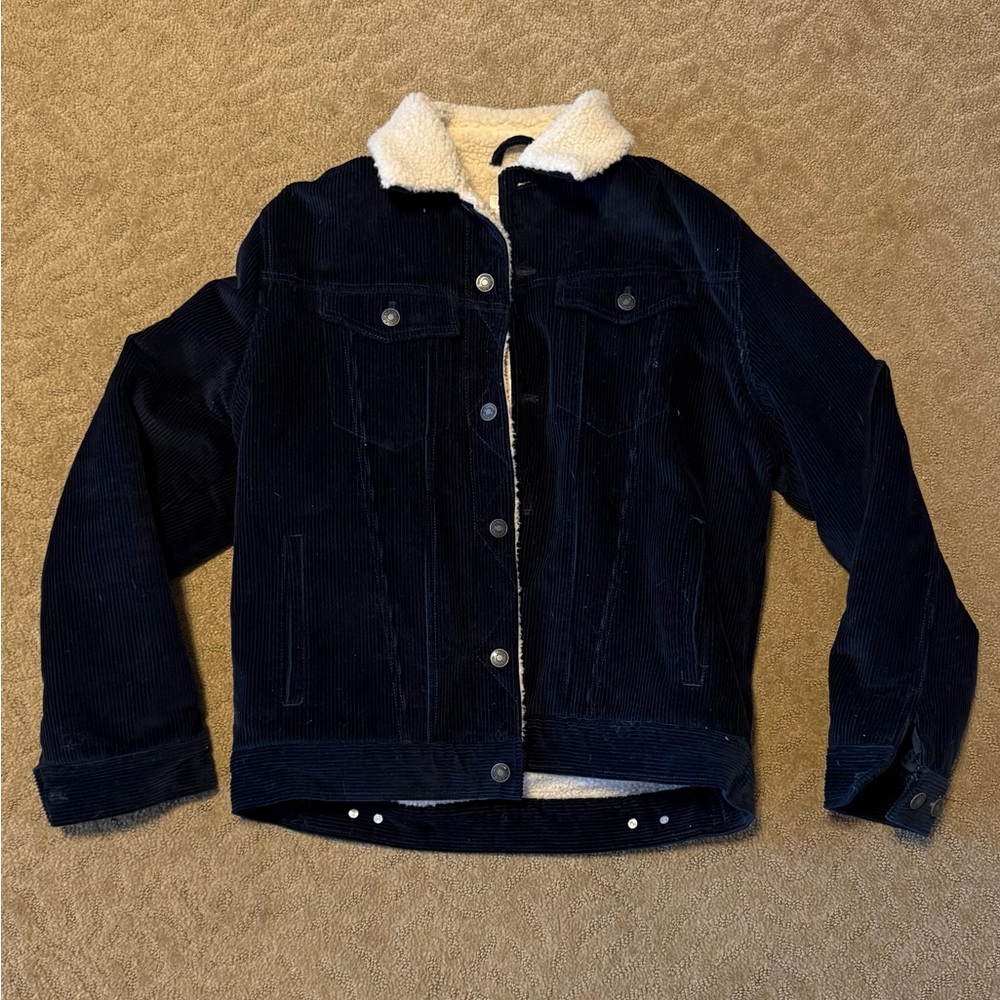 Men's Dark Blue Corduroy Jacket with Sherpa Lining